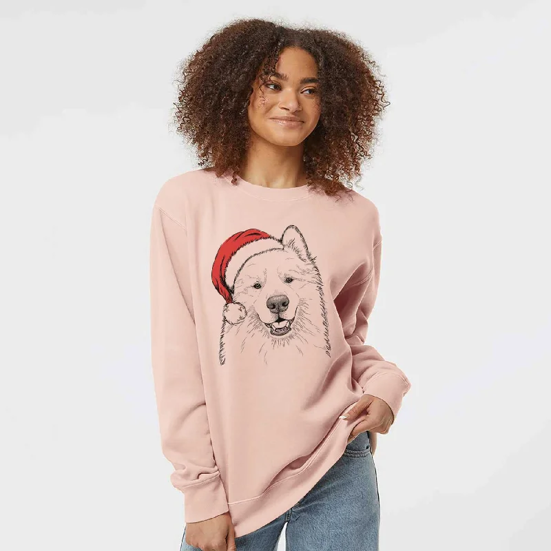 Santa Foster the Samoyed - Unisex Pigment Dyed Crew Sweatshirt Hoodie with Distressed Vintage Worn