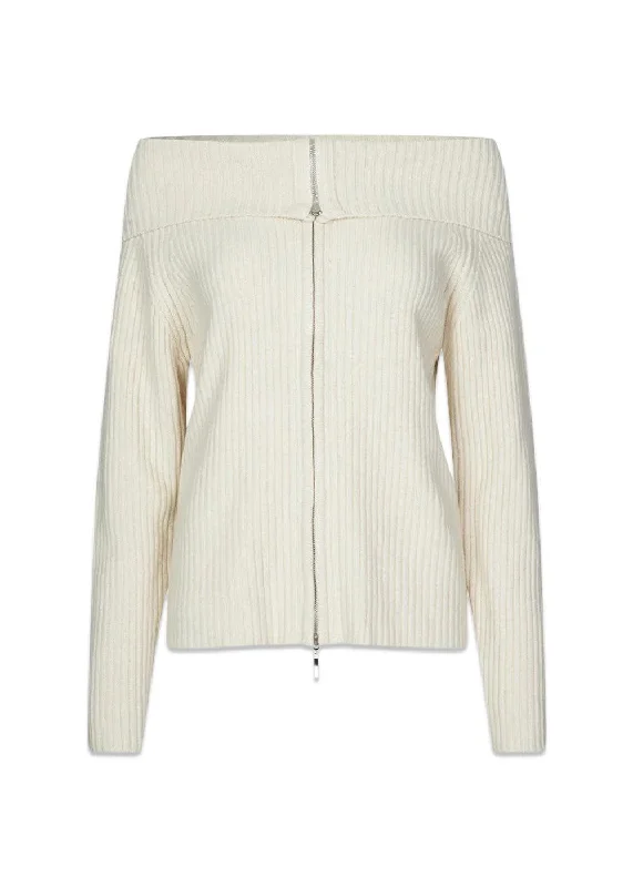 Fave Zip Cardigan - Off White Satin Blend Silk Blend Wool Blend