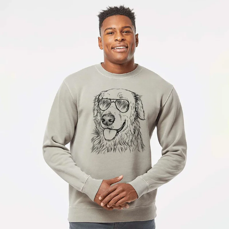 Aviator Hopper the Golden Retriever - Unisex Pigment Dyed Crew Sweatshirt Hoodie with Mock Neck Collared Structured