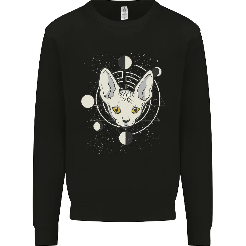 Celestial Cat Moon Phases Mens Sweatshirt Jumper Hoodie with Camouflage Military Edgy