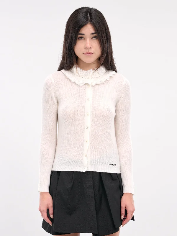 Collar Embellished Cardigan (TO21-RTI068-WHITE) Crew Neck V-Neck Turtle Neck