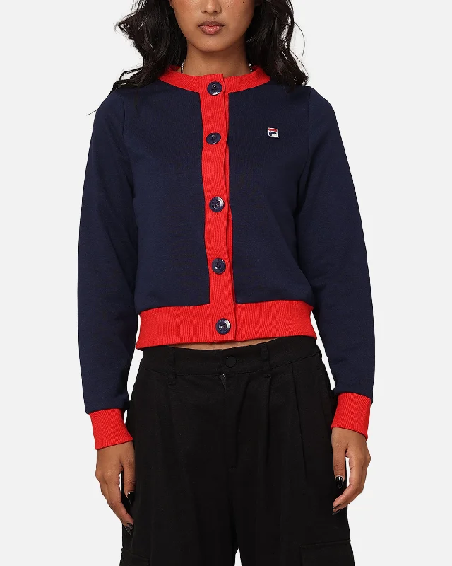 Fila Women's Dellia Cropped Fleece Cardigan Fila Navy/Fila Cable Knit Ribbed Knit Lace Knit