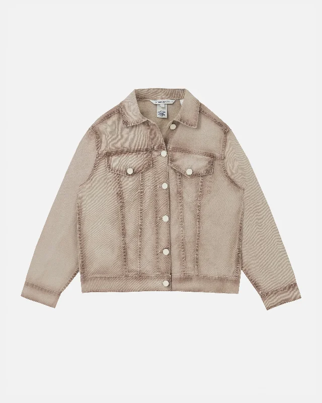 W Riviera Basic Denim Jacket Cream Stand-Up Collar Roll-Neck Collar Turtle Neck