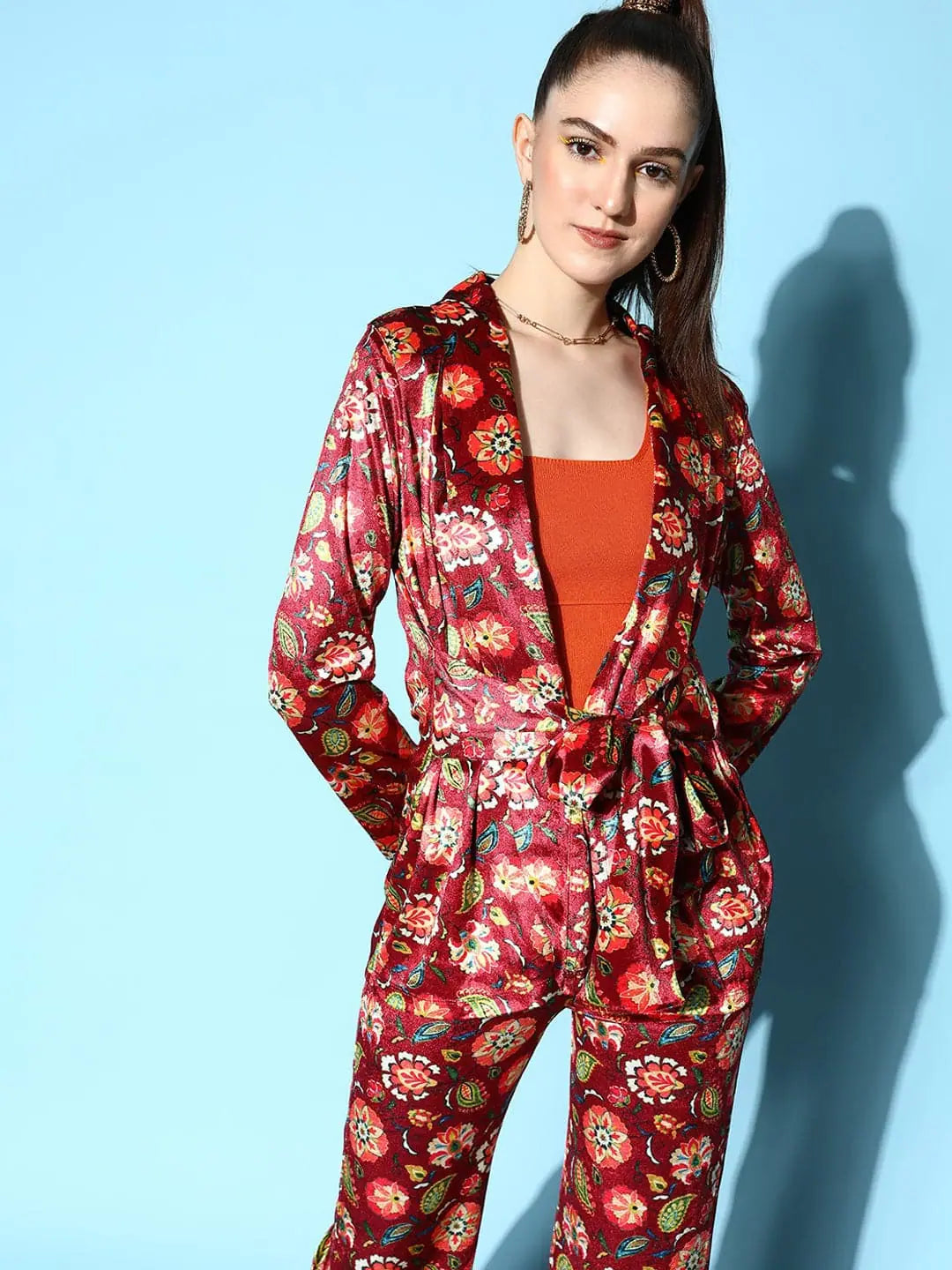 Women Printed Maroon Full Sleeve Jacket Elasticated Jacket Padded Jacket Insulated Jacket
