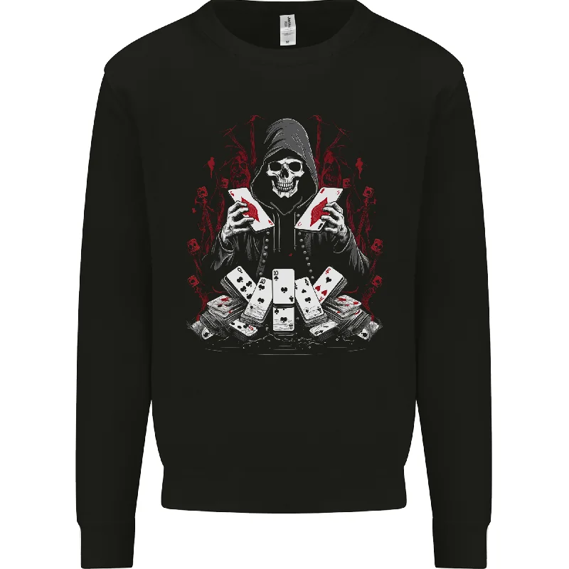 Card Playing Grim Reaper Poker Mens Sweatshirt Jumper Hoodie with Hem Drawcord Adjustable Customizable