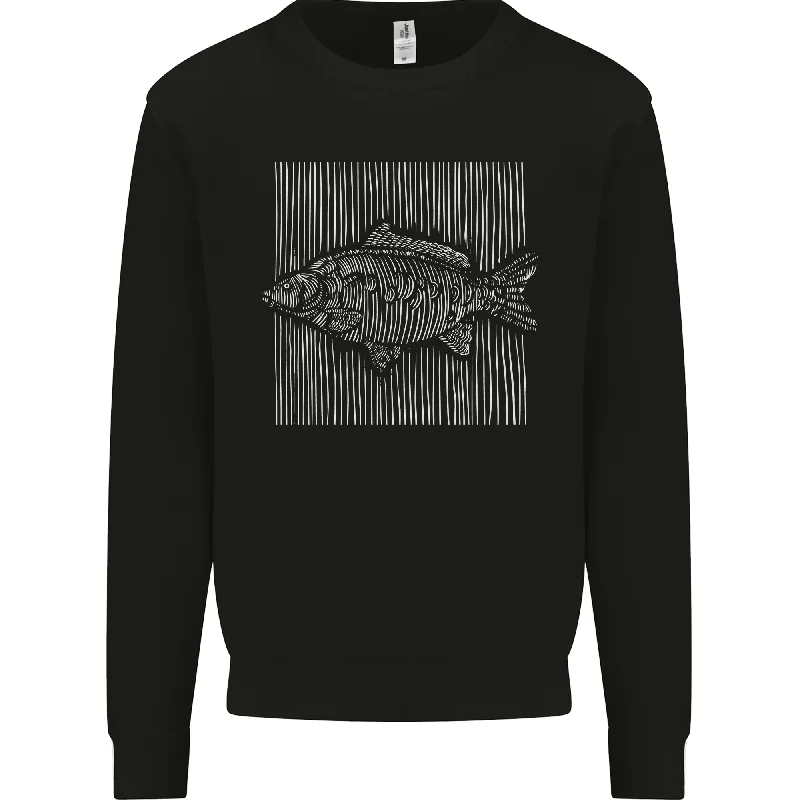 Carp Lines Fishing Fisherman Fish Angling Mens Sweatshirt Jumper Hoodie with Thumb Holes Functional Cozy
