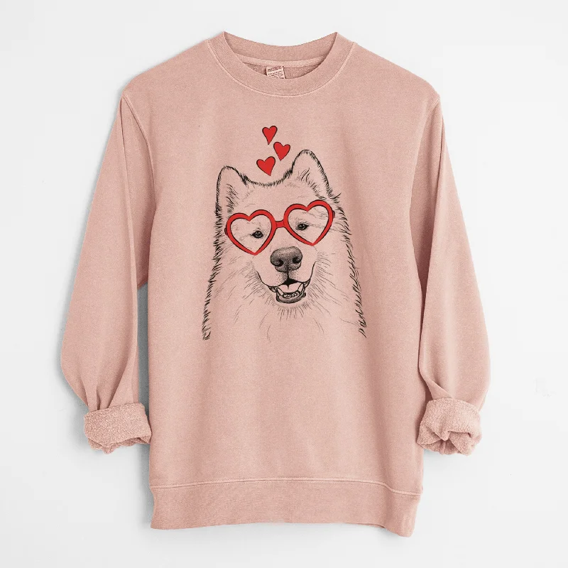 Valentine Foster the Samoyed - Unisex Pigment Dyed Crew Sweatshirt Hoodie with Hood Adjustable Protection