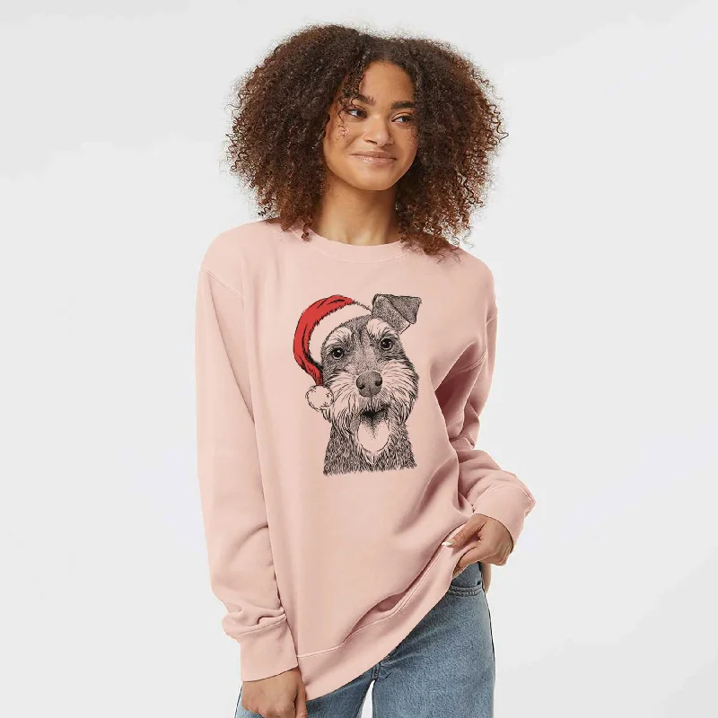 Santa Bernadette the Mini Schnauzer - Unisex Pigment Dyed Crew Sweatshirt Zip Hoodie Drawstring Kangaroo Pocket