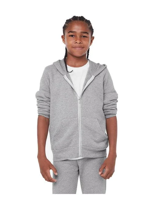 Bella + Canvas Youth Sponge Fleece Full-Zip Hooded Sweatshirt 3739Y Hoodie with Ribbed Neckline Snug Warm