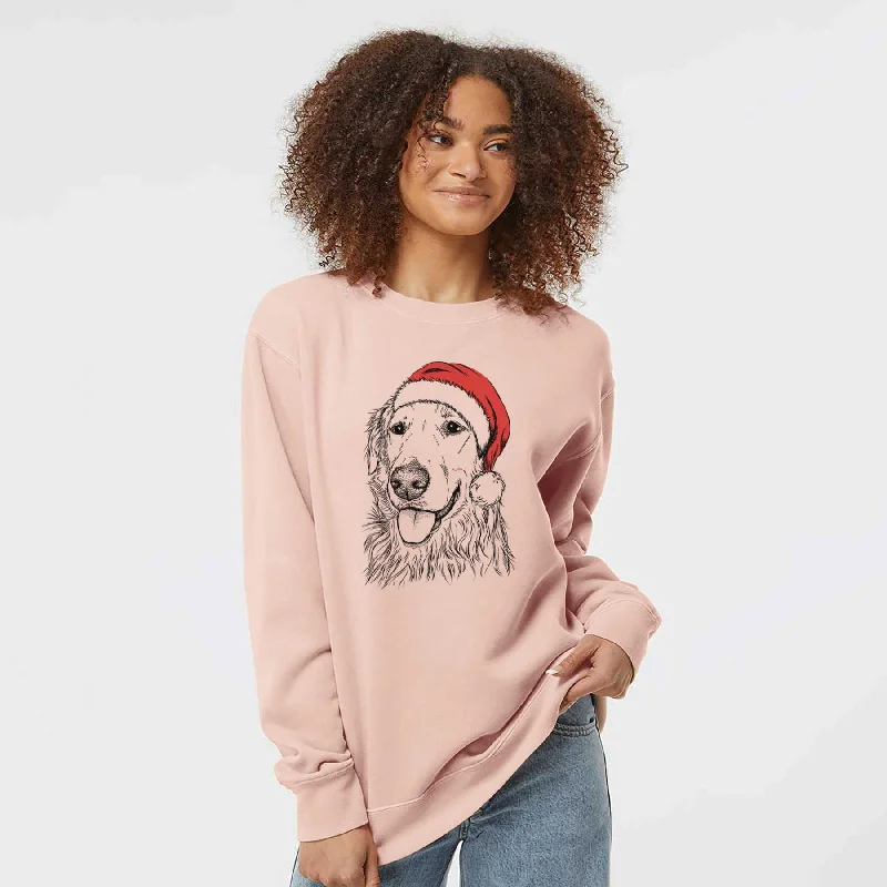 Santa Hopper the Golden Retriever - Unisex Pigment Dyed Crew Sweatshirt Hoodie with Back Slit Movement Comfort