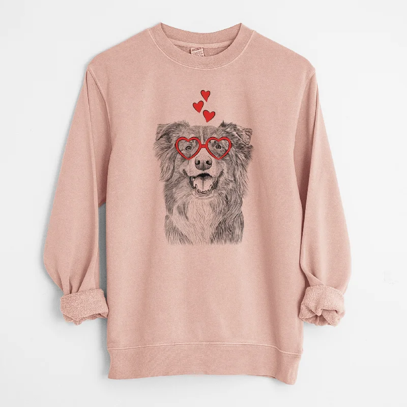 Valentine Aussie Parker the Australian Shepherd - Unisex Pigment Dyed Crew Sweatshirt Hoodie with Magnetic Closure Innovative Modern