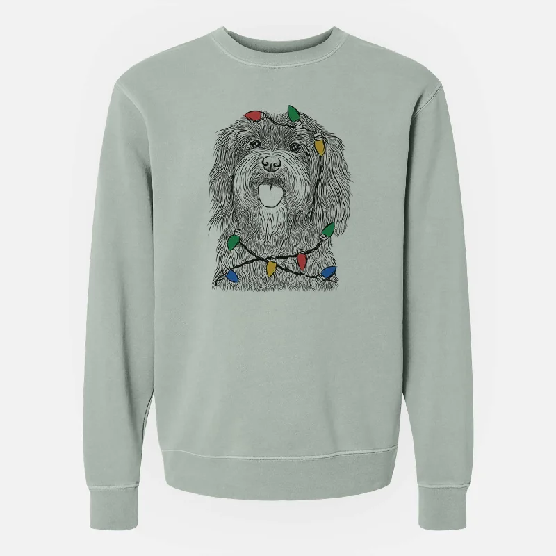 Christmas Lights Sophie the Havanese - Unisex Pigment Dyed Crew Sweatshirt Hoodie with Camouflage Military Edgy