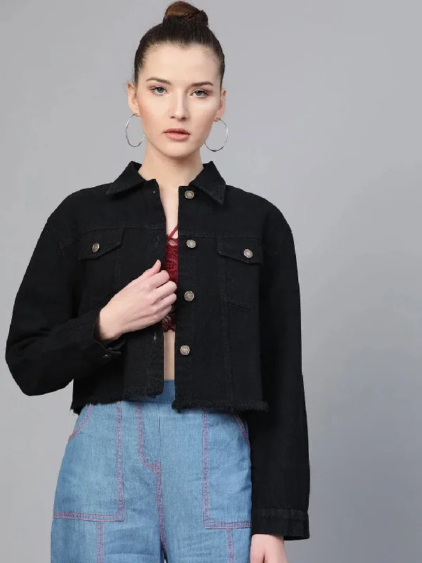 Women Solid Standard Black Jacket Fleece Jacket Down Jacket Parka