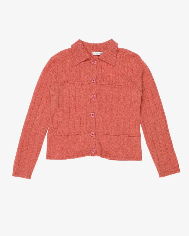 Luna Horsen Peach Pink Collared Cardigan - XS Cashmere Blend Cotton Blend Poly Blend