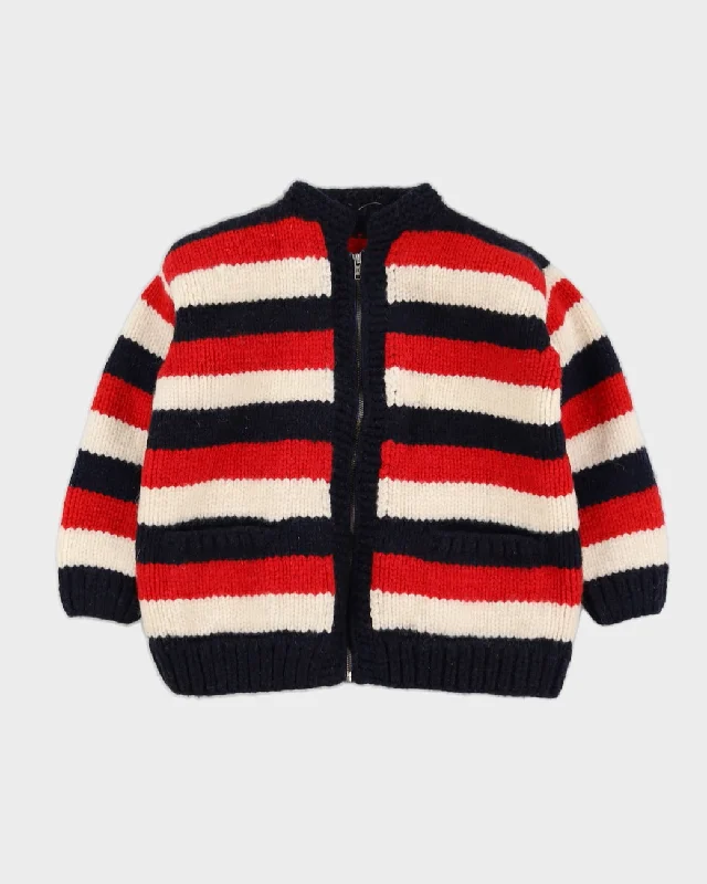 Vintage 1980s Blue  Striped Wool Knitted Cardigan - S Spandex Rayon Corduroy