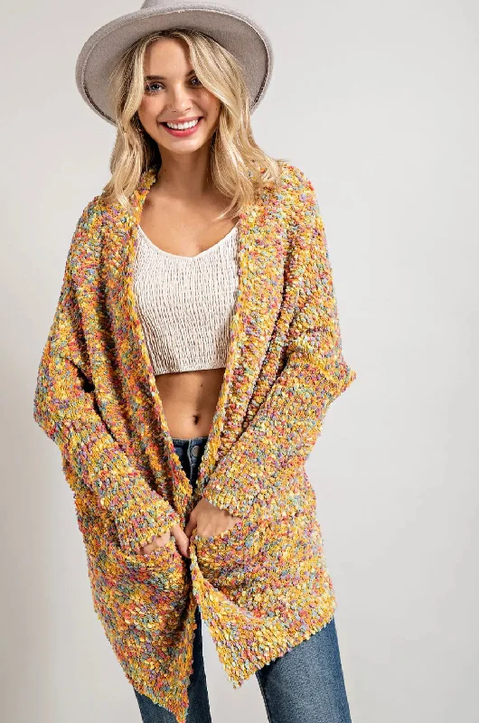 Multi Color Mustard Popcorn Cardigan Silk Blend Satin Velvet