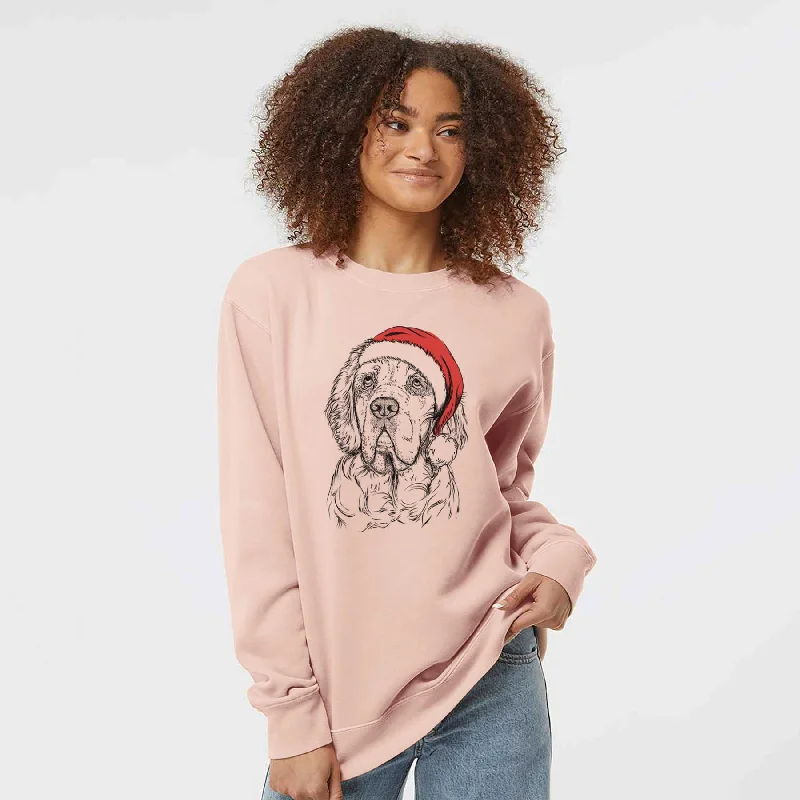 Santa Gary the Clumber Spaniel - Unisex Pigment Dyed Crew Sweatshirt Hoodie with Hem Frayed Vintage Worn