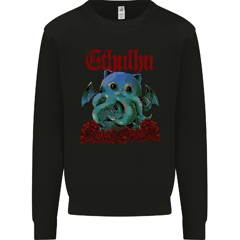 Cathulhu Funny Cat Cthulhu Parody Kraken Mens Sweatshirt Jumper Hoodie with Cropped Fit Short Trendy