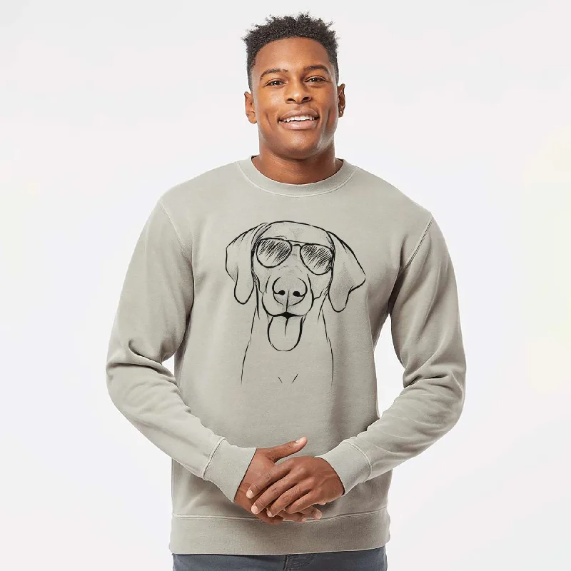 Aviator Jackson the Weimaraner - Unisex Pigment Dyed Crew Sweatshirt Hoodie with Full-Zip Functional Layering