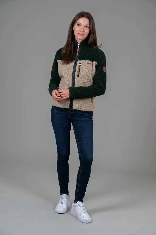 Blaise Full-Zip Sherpa Jacket Stone Deep Forest Front Pockets Side Pockets Patch Pockets