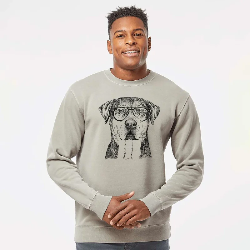 Aviator Gus the Rottweiler Mix - Unisex Pigment Dyed Crew Sweatshirt Hoodie with Slit Hem Functional Movement