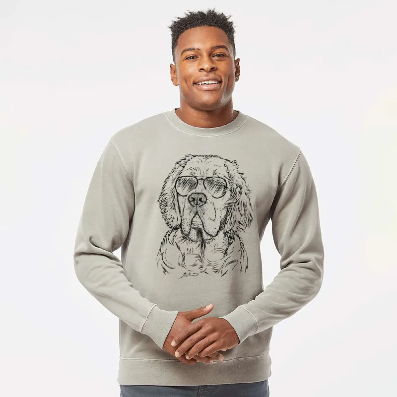 Aviator Gary the Clumber Spaniel - Unisex Pigment Dyed Crew Sweatshirt Hoodie Jacket Zipper Layering