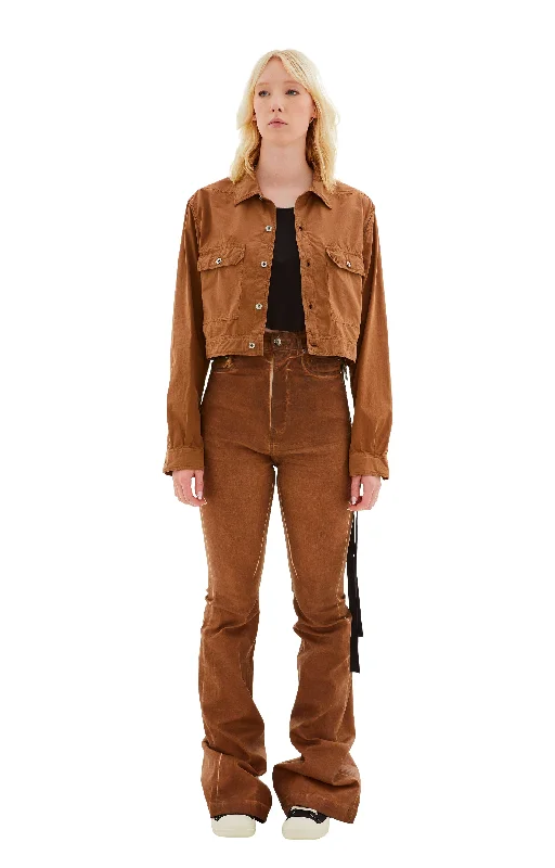 Cape Sleeve Cropped Outershirt Jacket (Khaki/Brown) Ribbed Jacket Pleated Jacket Ruffled Jacket