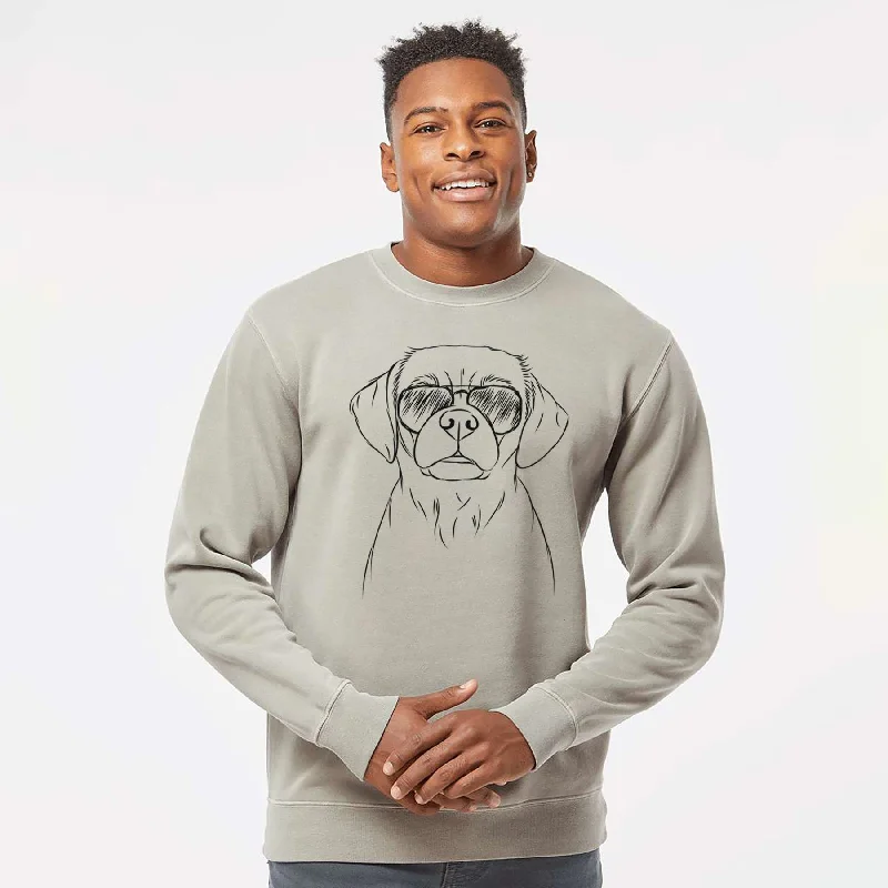 Aviator Popcorn the Puggle - Unisex Pigment Dyed Crew Sweatshirt Hoodie with Hem Detail Decorative Unique