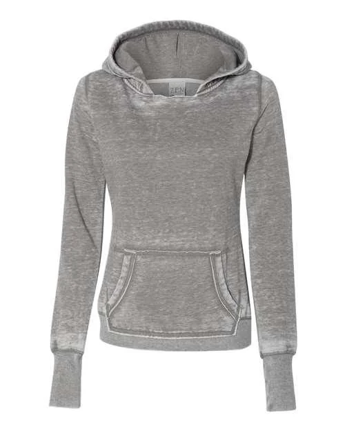 J. America Women's Zen Fleece Hooded Sweatshirt 8912 Hoodie with Hem Applique Textured Unique