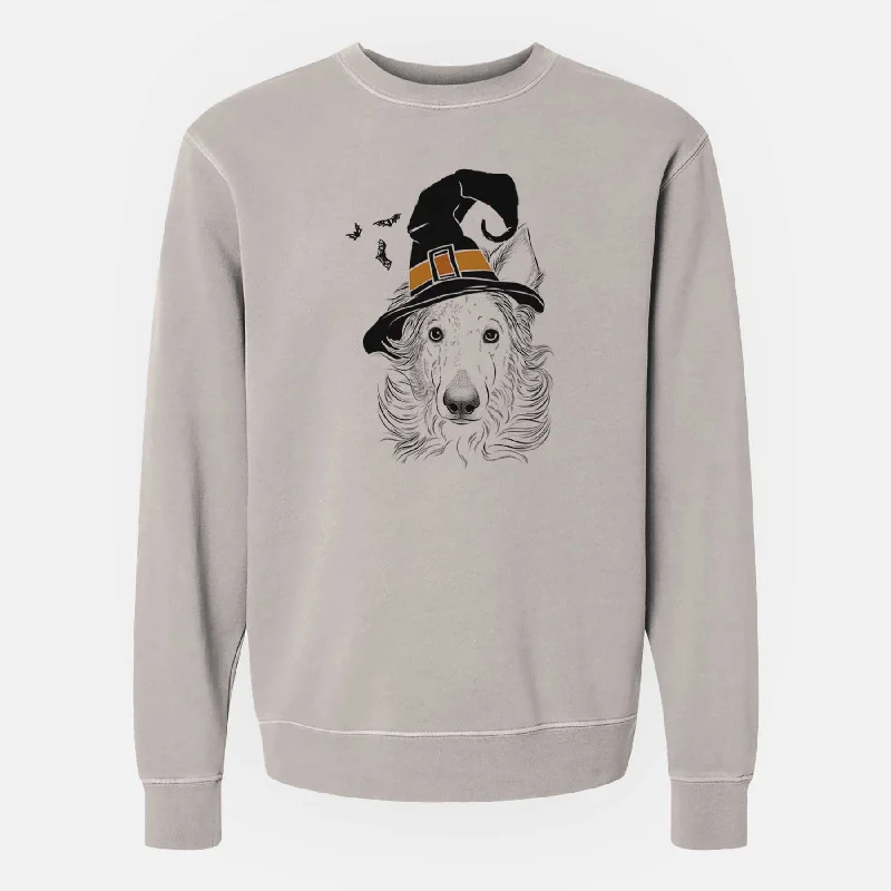 Witch Jasha the Borzoi - Unisex Pigment Dyed Crew Sweatshirt Hoodie with Frayed Bohemian Relaxed