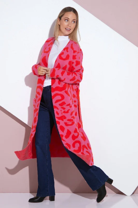 Swift Cardigan - Pink/Red Cheetah Print Stylish Fashionable Trendy