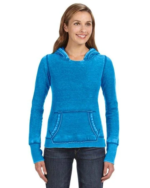 J America Ladies' Zen Pullover Fleece Hooded Sweatshirt JA8912 Hoodie with Elastic Cuffs Stretchable Comfortable