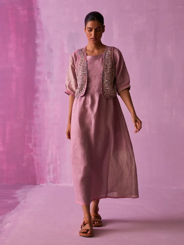 Kiri Linen Dress with Jacket - Lavender Faux Fur Jacket Real Fur Jacket Shearling Jacket