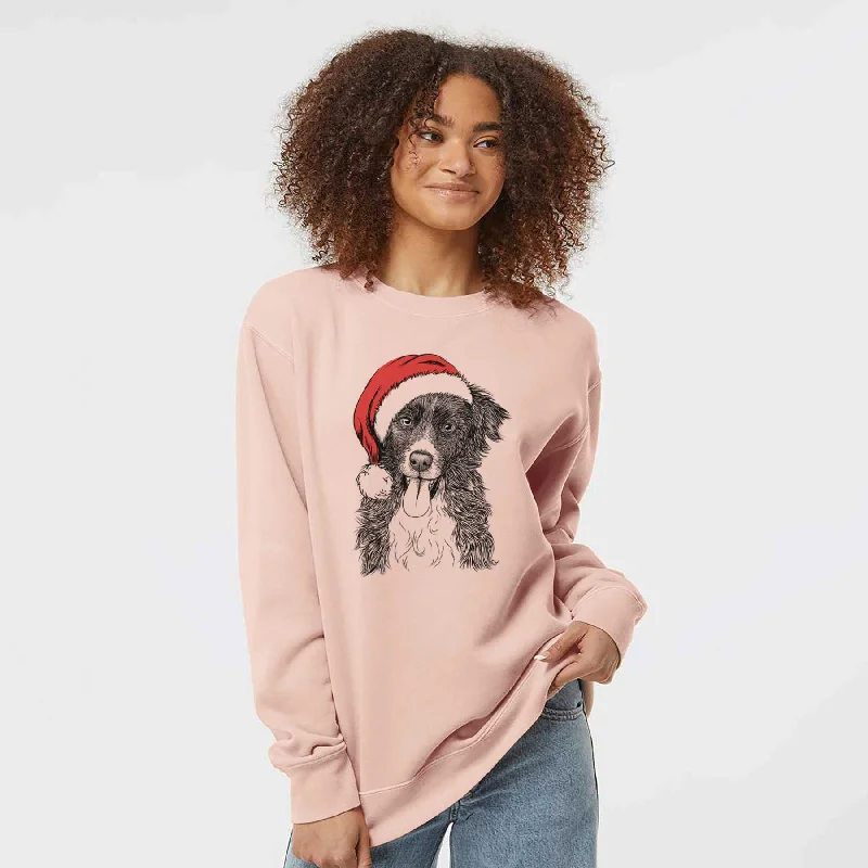 Santa Indi the Border Collie - Unisex Pigment Dyed Crew Sweatshirt Hoodie with Pocket Utility Practical