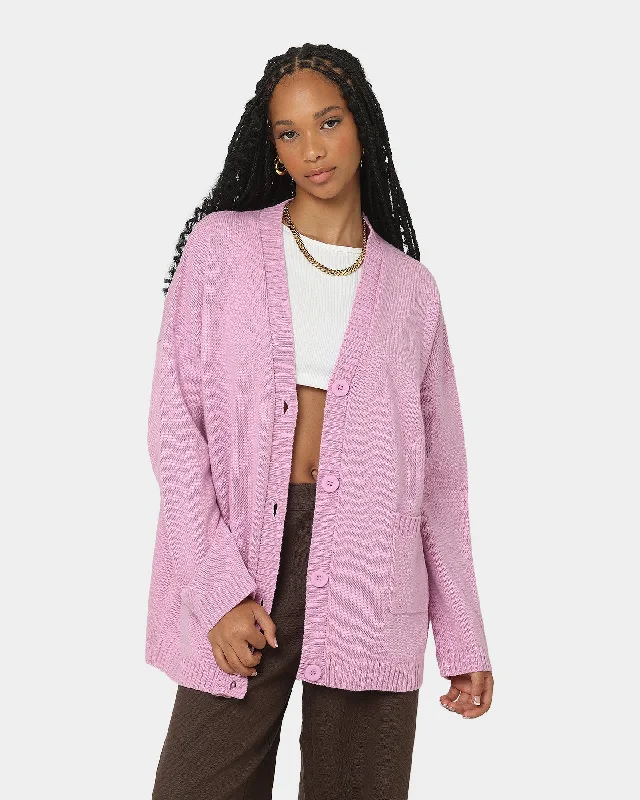 EN ES Women's Get Set Longer Line Cardigan Lilac Crew Neck V-Neck Turtle Neck