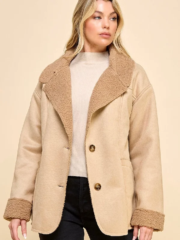 Britt Faux Shearling Jacket Welt Pockets Slit Pockets Flap Pockets