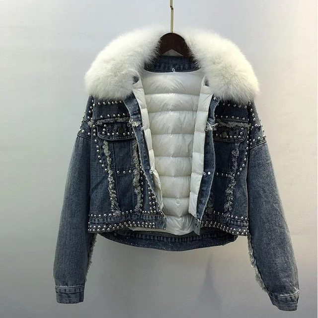 blue fur collar