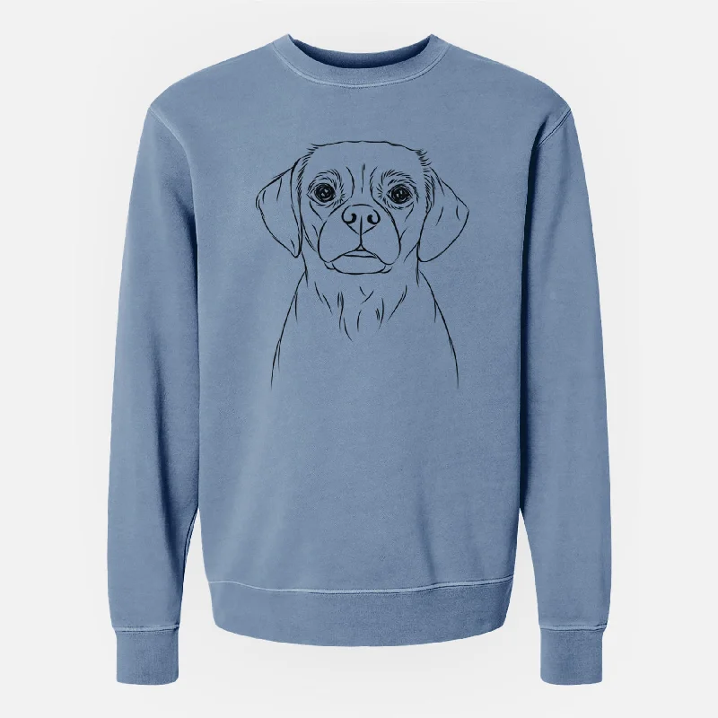 Bare Popcorn the Puggle - Unisex Pigment Dyed Crew Sweatshirt Hoodie with Hem Elastic Stretchable Comfortable