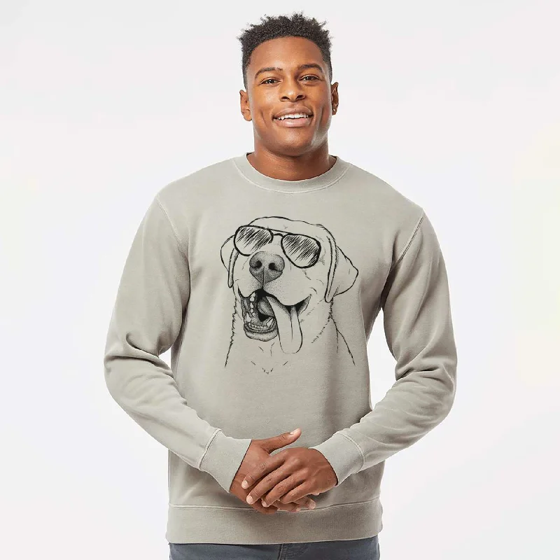 Aviator Finn the Labrador Retriever - Unisex Pigment Dyed Crew Sweatshirt Hoodie with Cuffed Sleeves Snug Secure