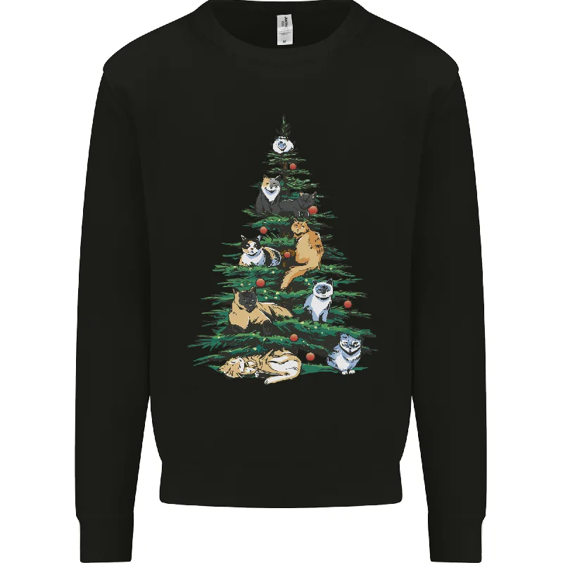Cat Christmas Tree Mens Sweatshirt Jumper Hoodie Jacket Zipper Layering