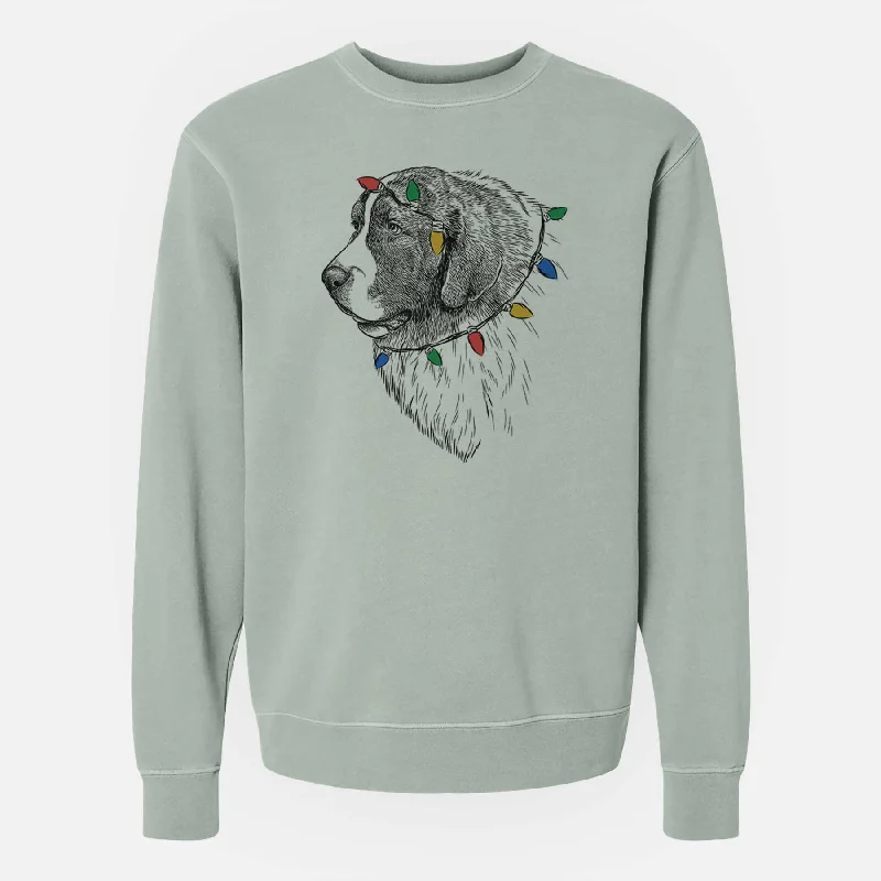 Christmas Lights Magnus the Pyrenean Mastiff - Unisex Pigment Dyed Crew Sweatshirt Hoodie with Logo Branding Identity