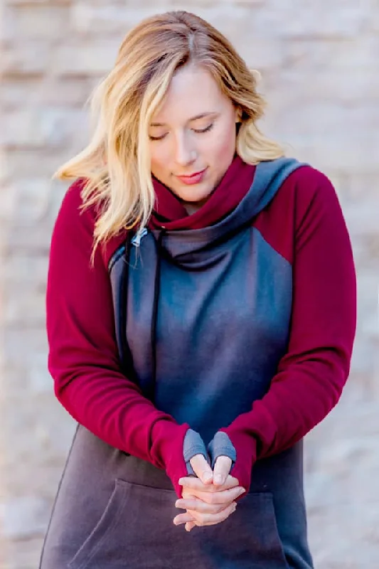 Michelle Mae Double Hoodie - Burgundy & Charcoal Gray Hoodie with Reflective Safety Nightwear