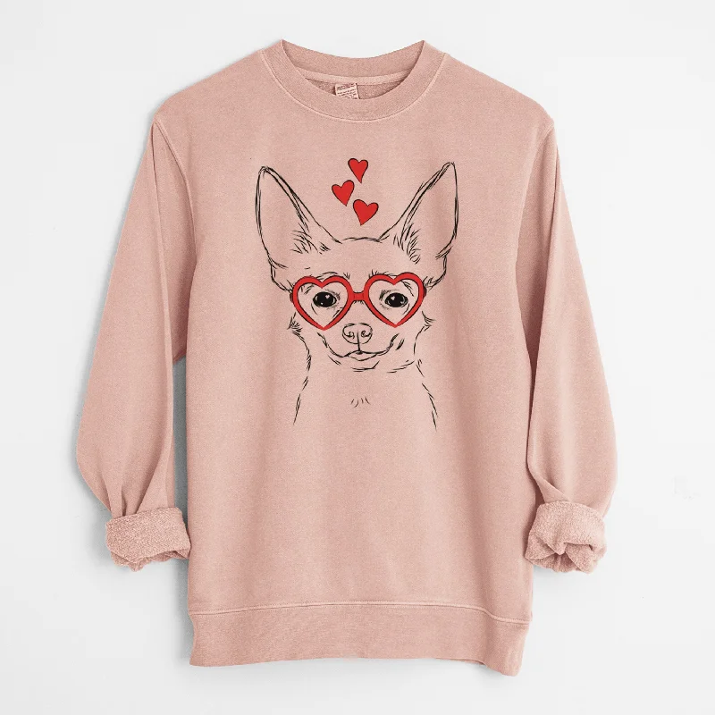 Valentine Amos the Chihuahua - Unisex Pigment Dyed Crew Sweatshirt Hoodie with Embroidery Detailed Premium