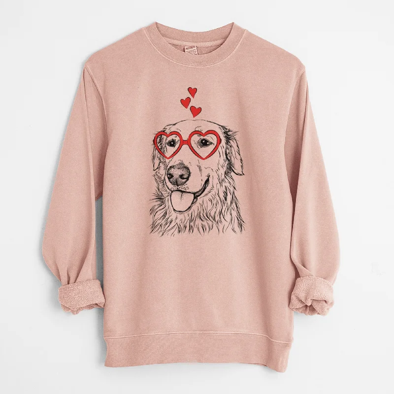 Valentine Hopper the Golden Retriever - Unisex Pigment Dyed Crew Sweatshirt Hoodie with Half-Zip Sporty Casual