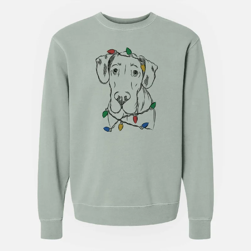 Christmas Lights Titus the Great Dane - Unisex Pigment Dyed Crew Sweatshirt Hoodie with Emblem Brand Identity