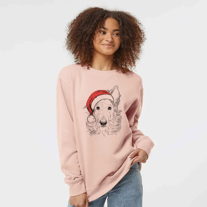 Santa Jasha the Borzoi - Unisex Pigment Dyed Crew Sweatshirt Hoodie with Slim Fit Tailored Modern