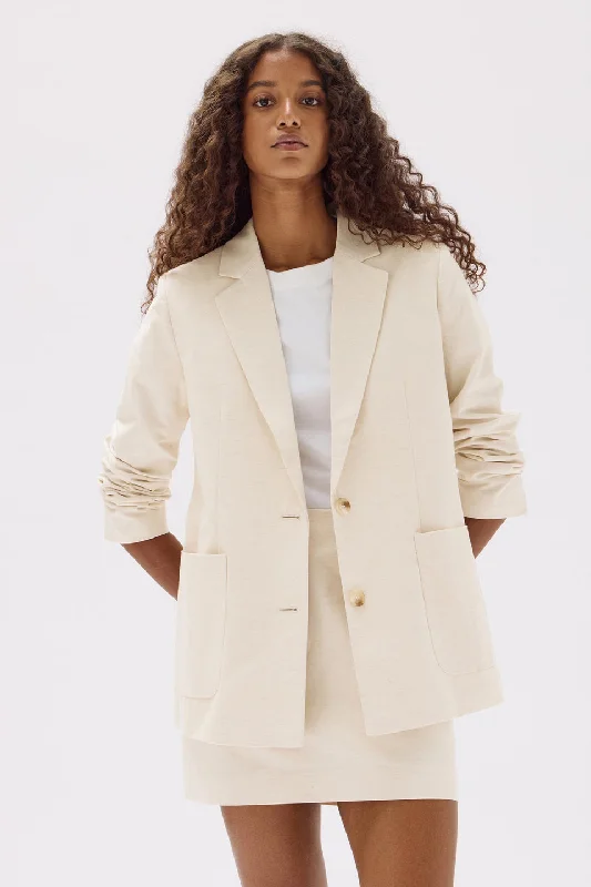 Assembly Label - Simone Cotton Linen Blend Jacket, Oat Marle Wool Fabric Cashmere Fabric Tweed Fabric