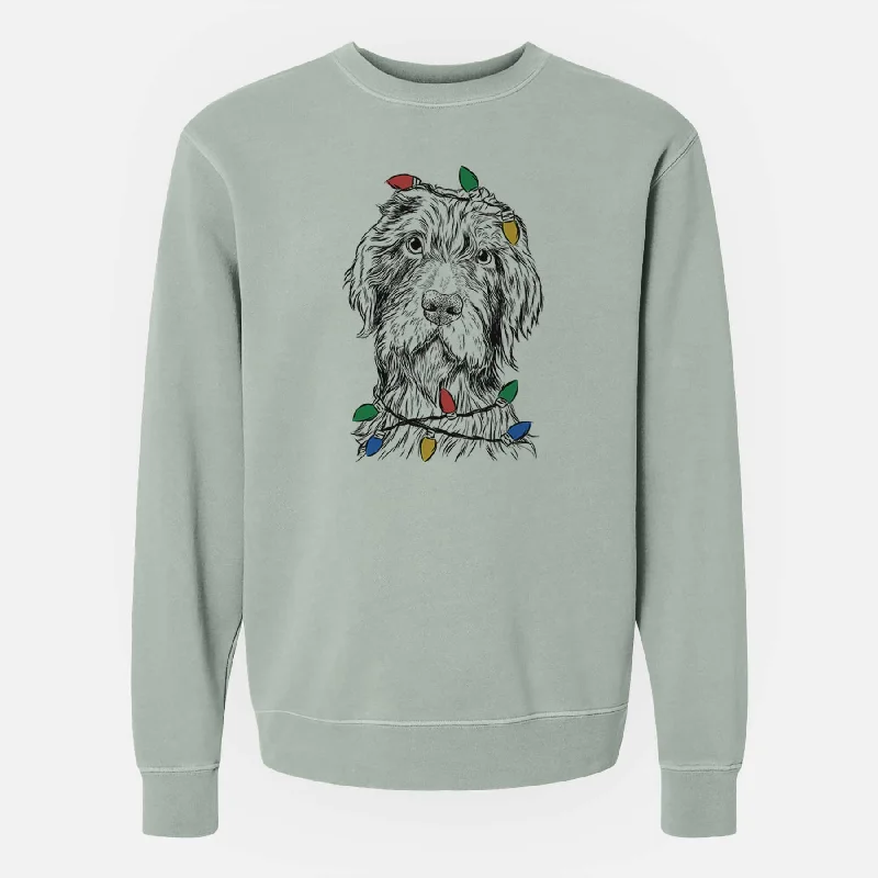 Christmas Lights Doc Holliday the Pudelpointer - Unisex Pigment Dyed Crew Sweatshirt Hoodie with Hem Raw Edge Edgy Unfinished