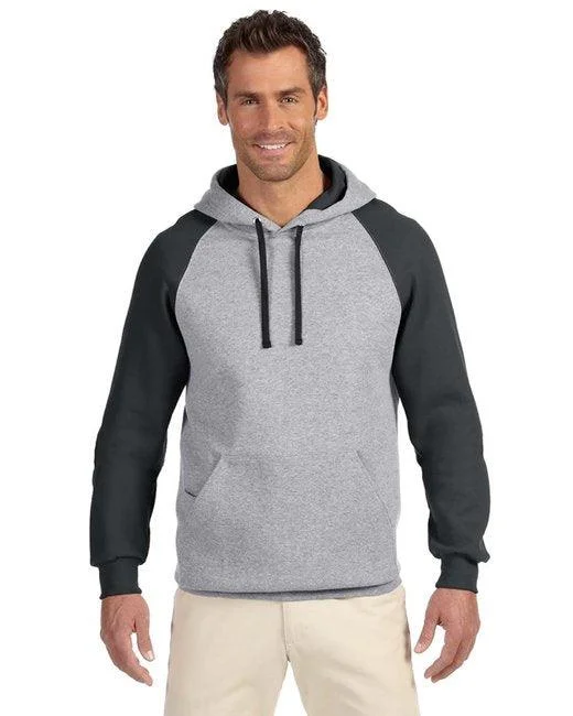 Jerzees Adult 8 oz. NuBlend  Colorblock Raglan Pullover Hooded Sweatshirt 96CR Hoodie with High Neck Warm Protective