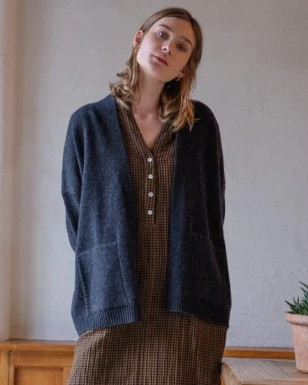 BIBICO Eve Coat Cardigan in Charcoal Cable Knit Ribbed Knit Lace Knit